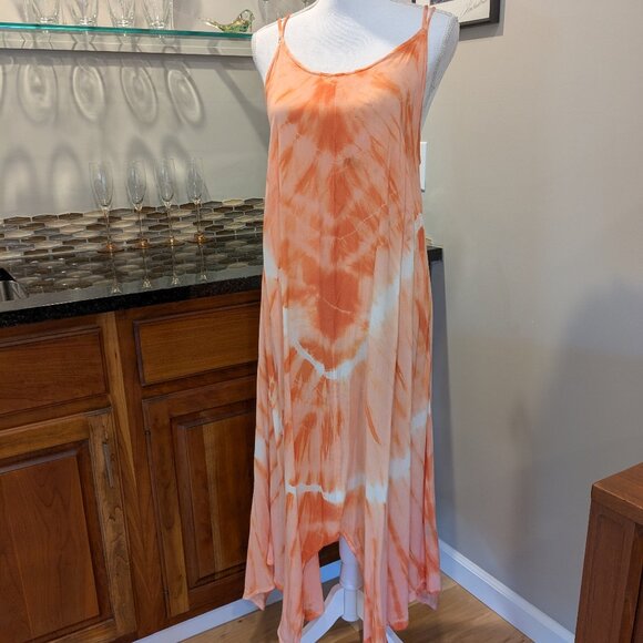NEW Tie Dye Coverup Swimsuit Cover up Dress Handkerchief Hem Strappy Back NWT - Picture 2 of 5